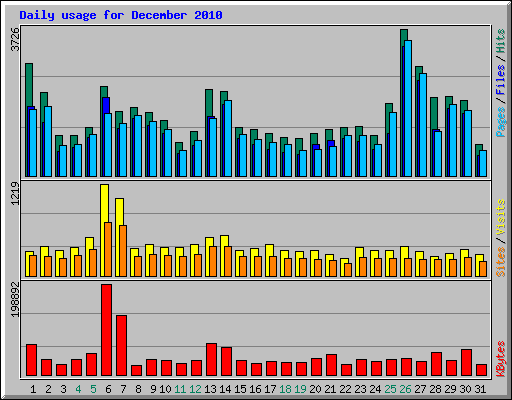 Daily usage for December 2010