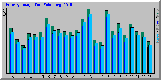 Hourly usage for February 2016